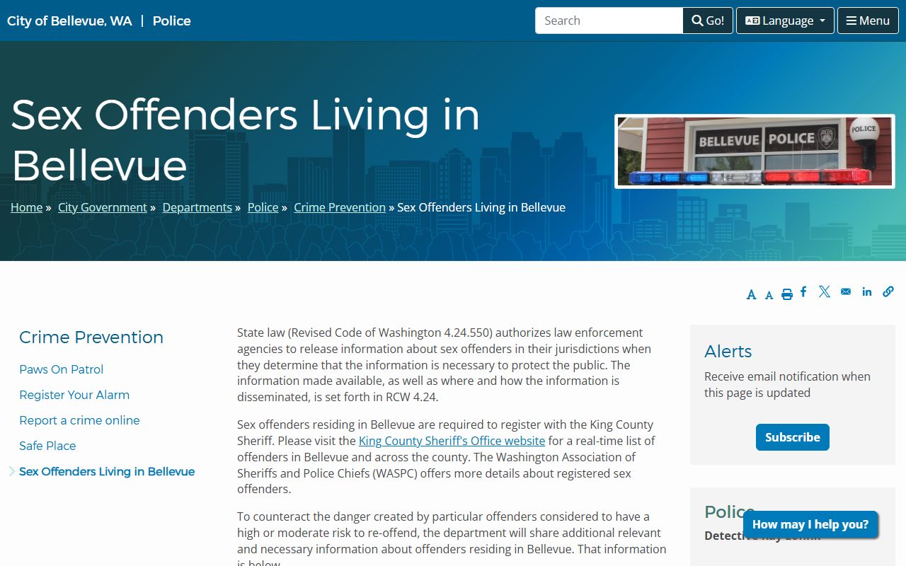 Bellevue Sex Offenders police page