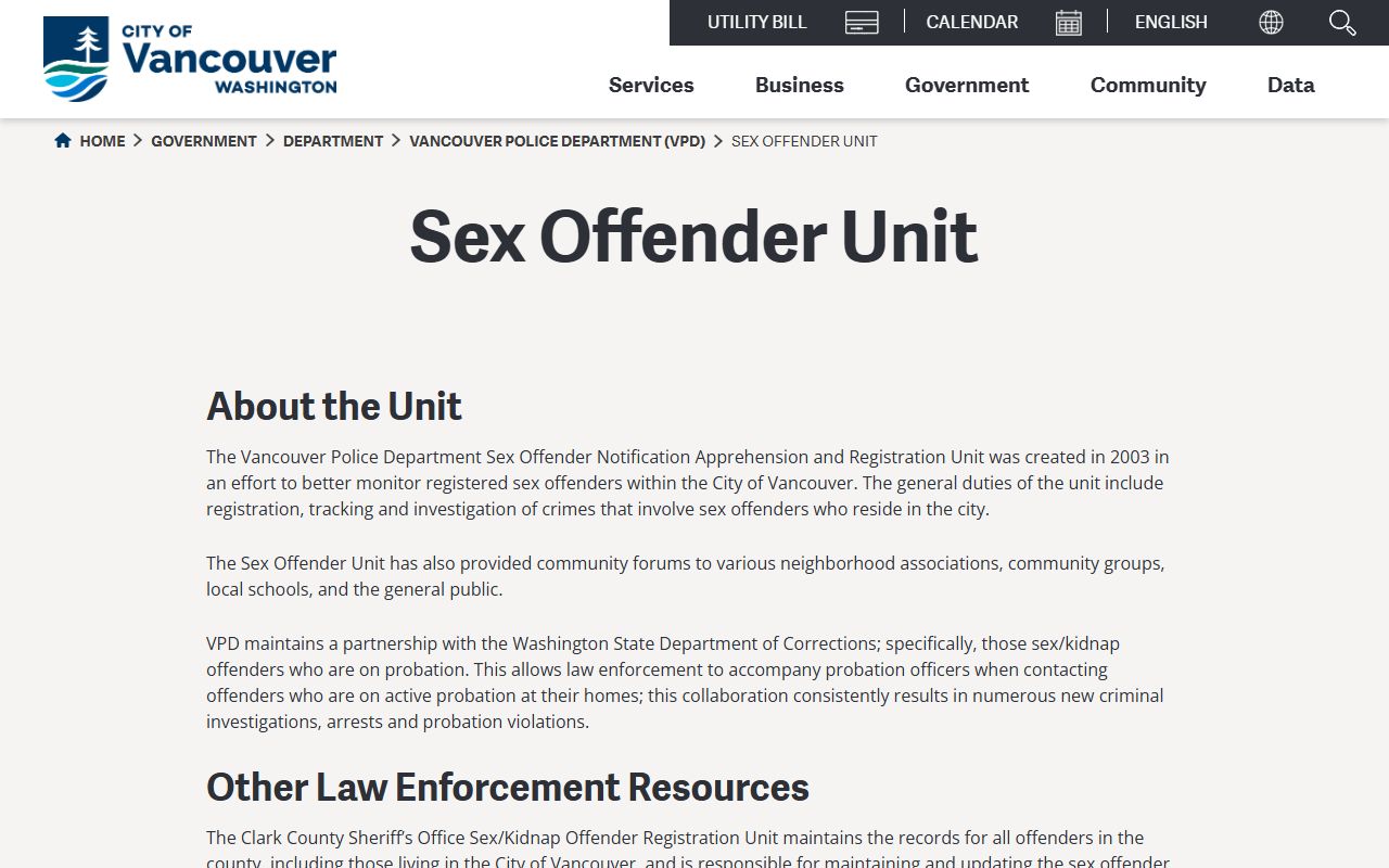 Vancouver Sex Offenders city unit page