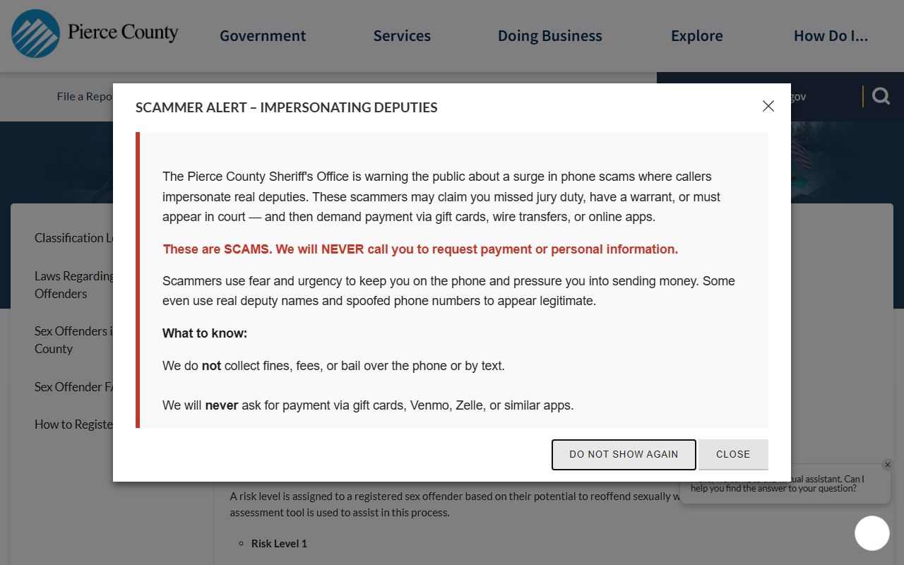 Pierce County Sex Offenders FAQ page