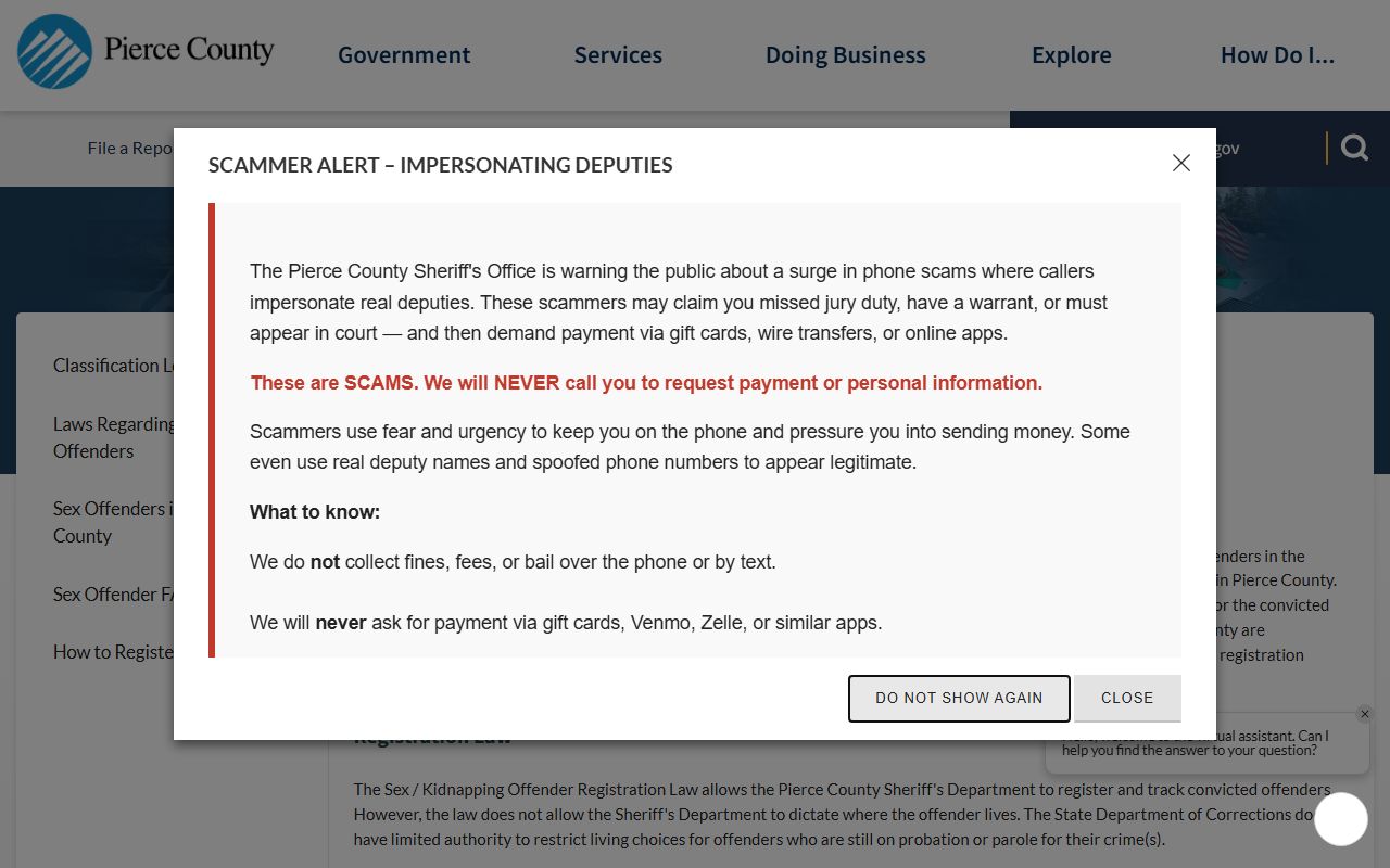 Pierce County Sex Offenders countywide registration page