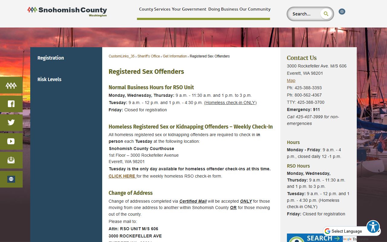 Snohomish County Sex Offenders registration page