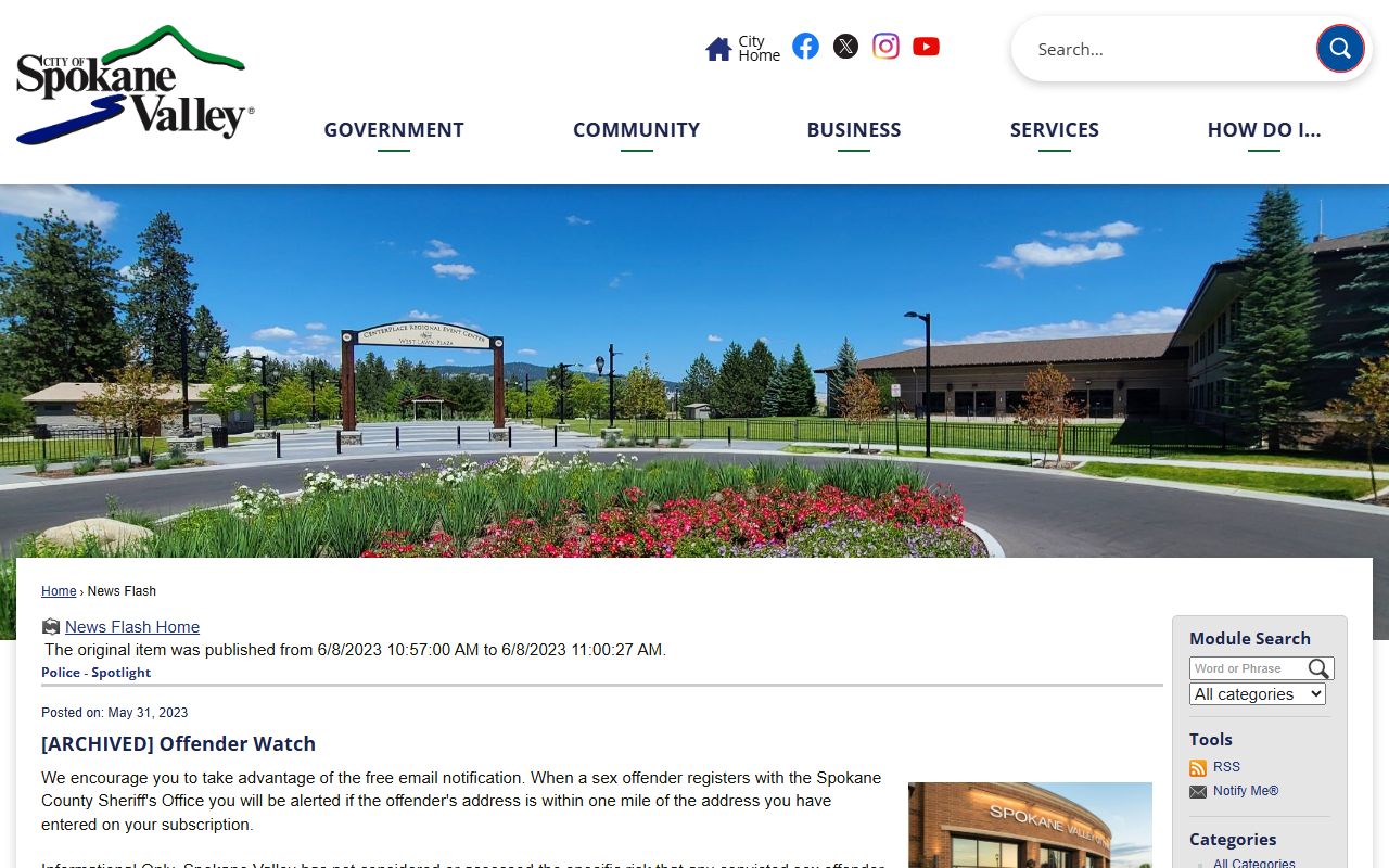 Spokane County Sex Offenders alert page